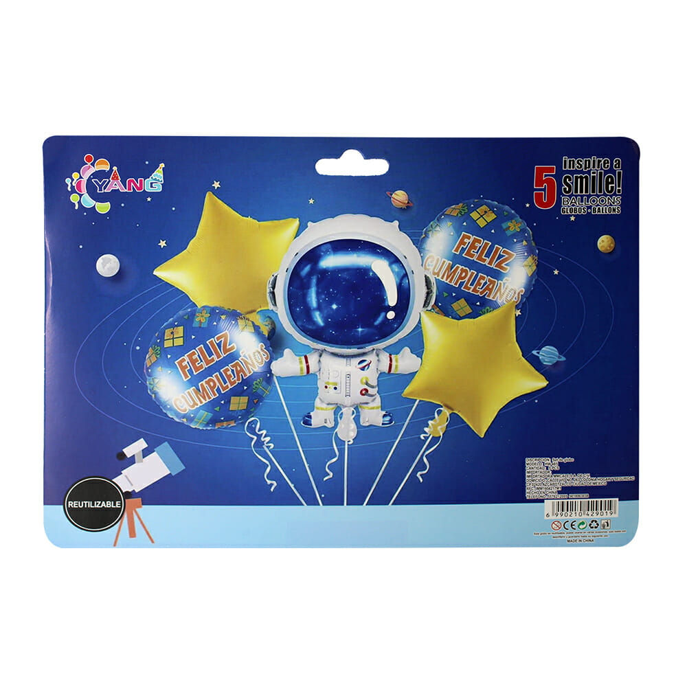 Paquete De Globos Met Licos Con Astronauta Y Frase Feliz Cumplea Os