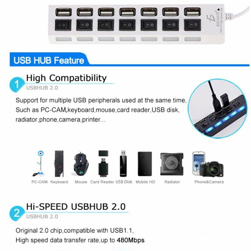 Hub USB 2.0 Alimentado NGS IHUB7 con corriente de 7 Puertos. Tiny Hub
