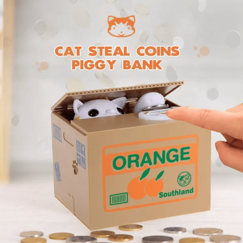 Caja alcancía roba dinero con modelo de gato