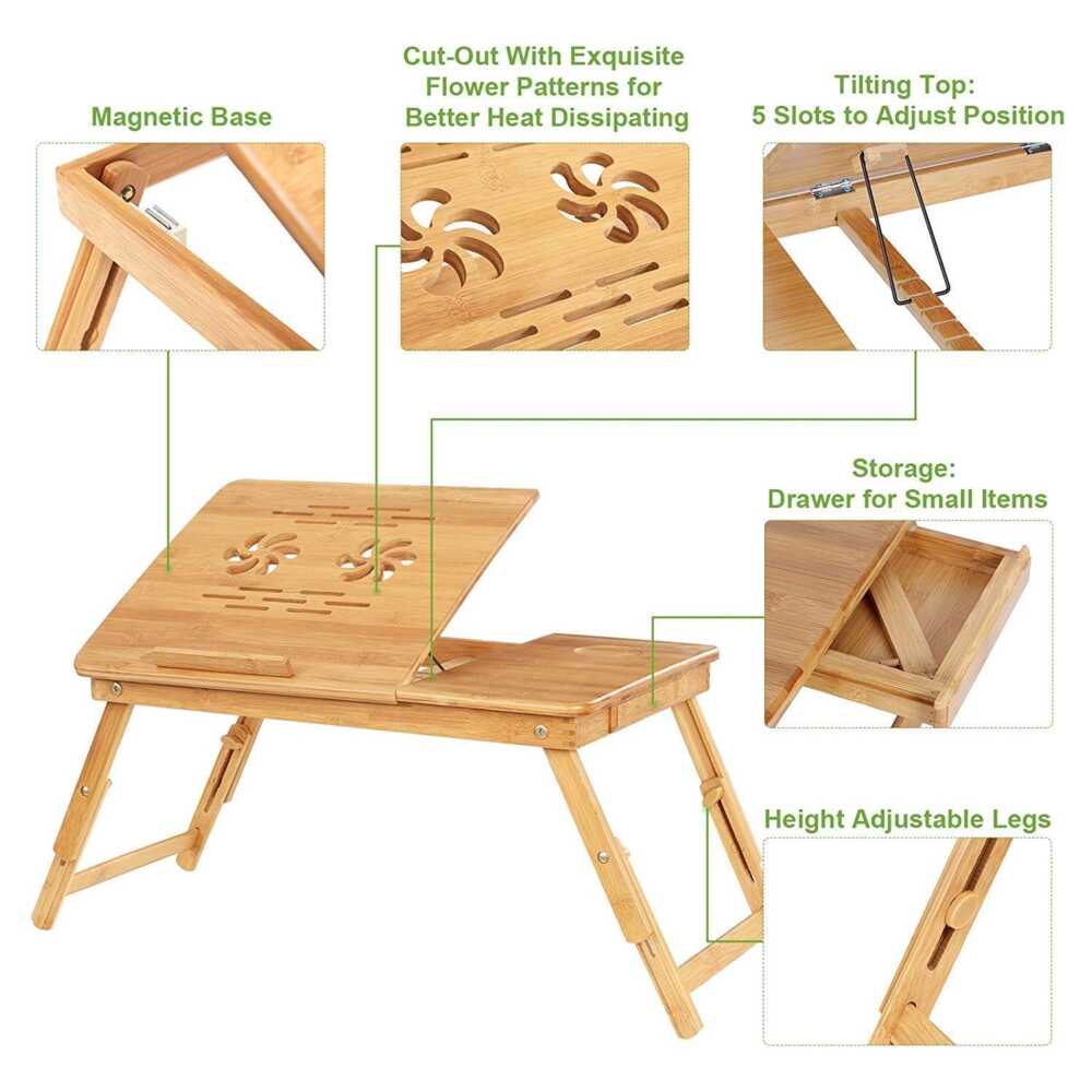 GOTOTOP Mesa plegable para ordenador portátil, mesa plegable con cajón de  bambú, ajustable (estilo B)