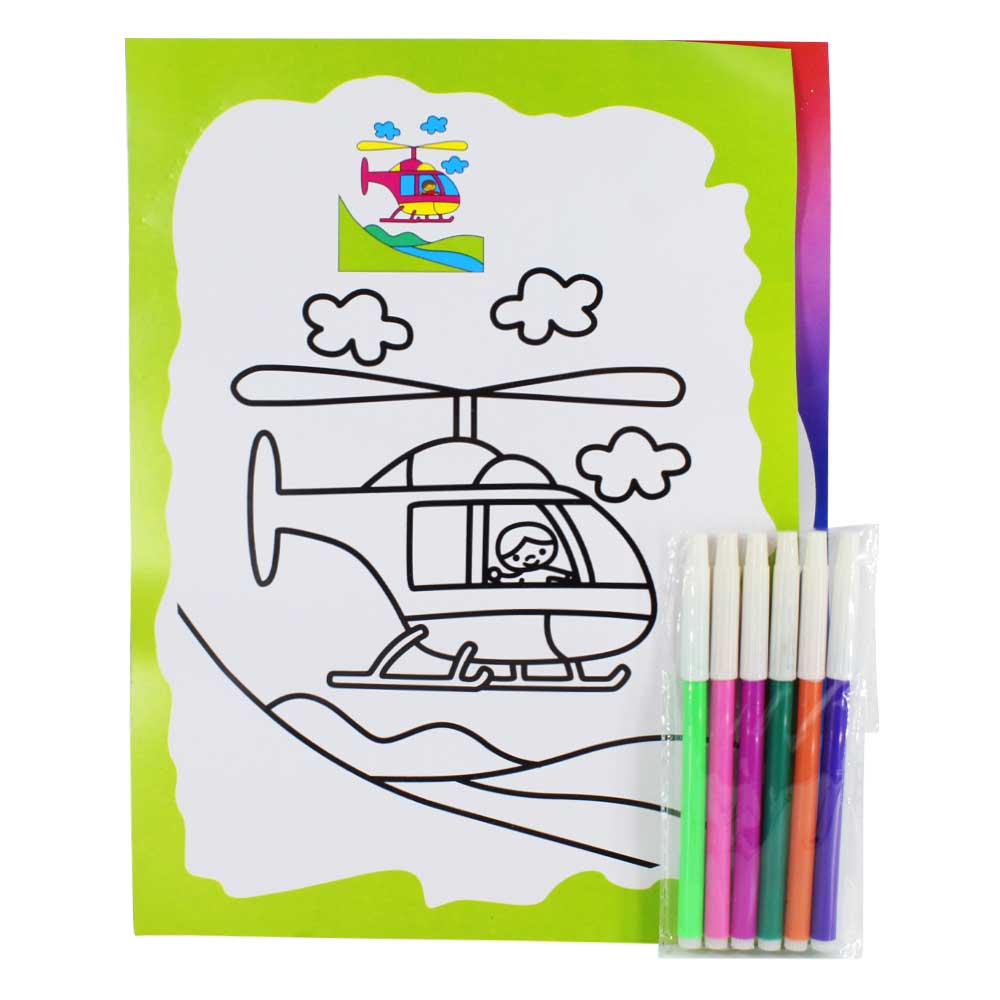 Set de 2 dibujos con plumones de 6 colores para niños 
