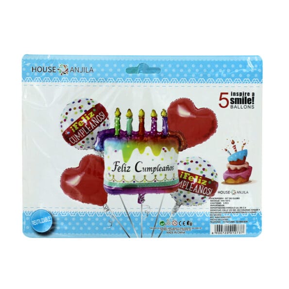 Set 5 globos feliz cumpleaños con diseño de pastel con velas hw-1073 |  