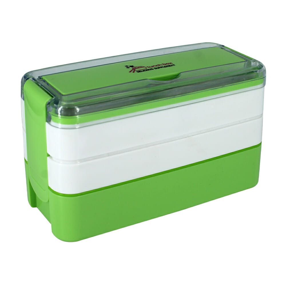 Toppers Lunch Box Con Cubiertos, Tupper Verde de 3 Pisos, Lonchera