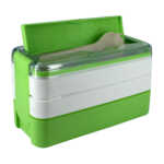 Toppers Lunch Box Con Cubiertos, Tupper Verde de 3 Pisos, Lonchera