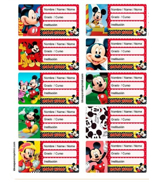 Planilla de etiquetas de mickey mouse