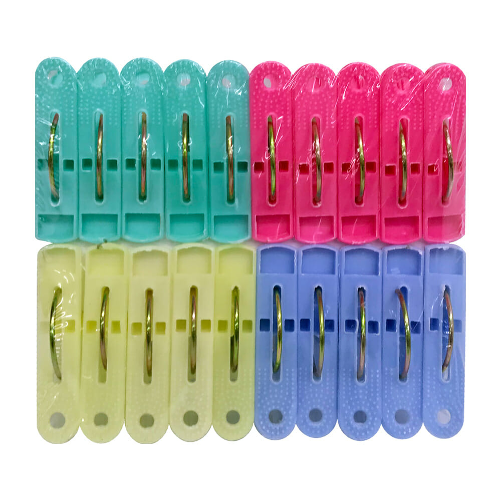 Paquete con 20 pinzas / ganchos de plástico para colgar ropa, variedad de  colores / m287-6h-4 