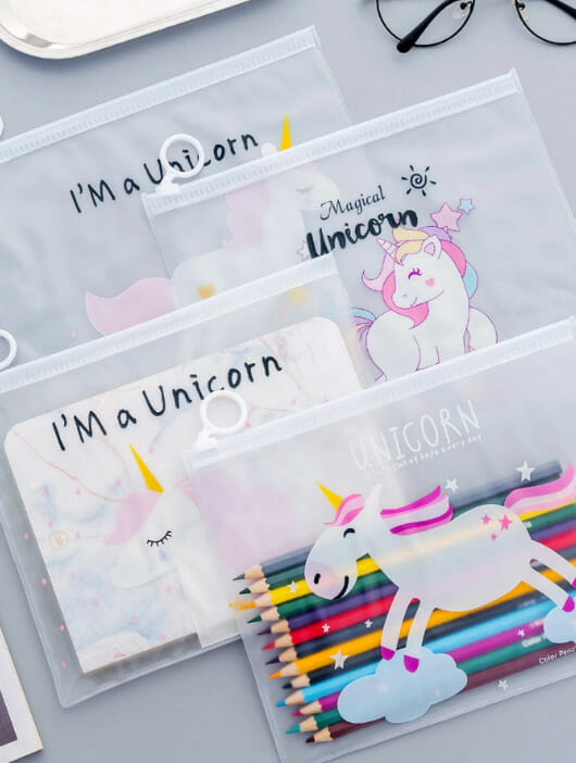 Bolsa transparente diseño de unicornio
