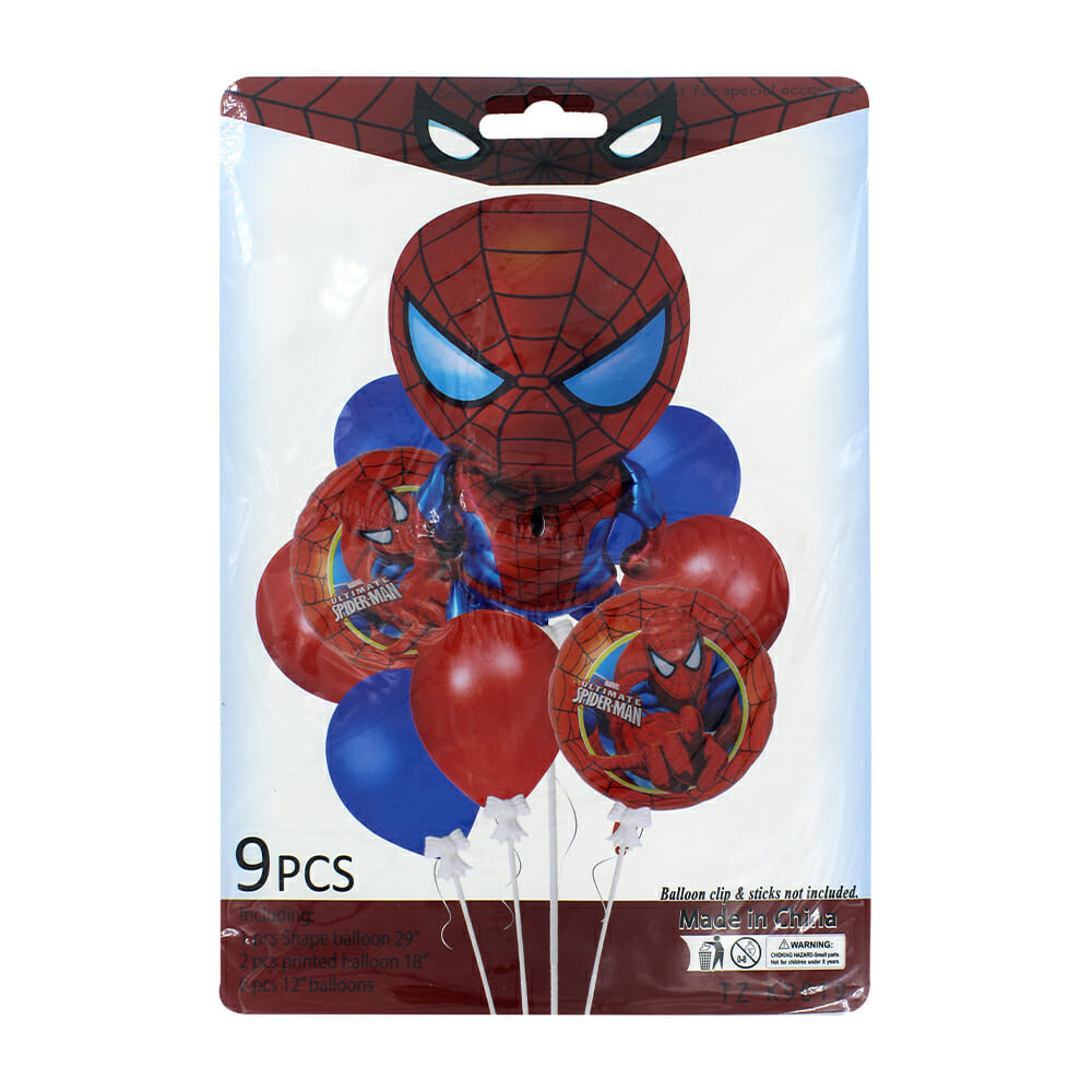 Paquete de 9 globos metálicos con diseño de spider-man, variedad de diseños  / tz-k9096 