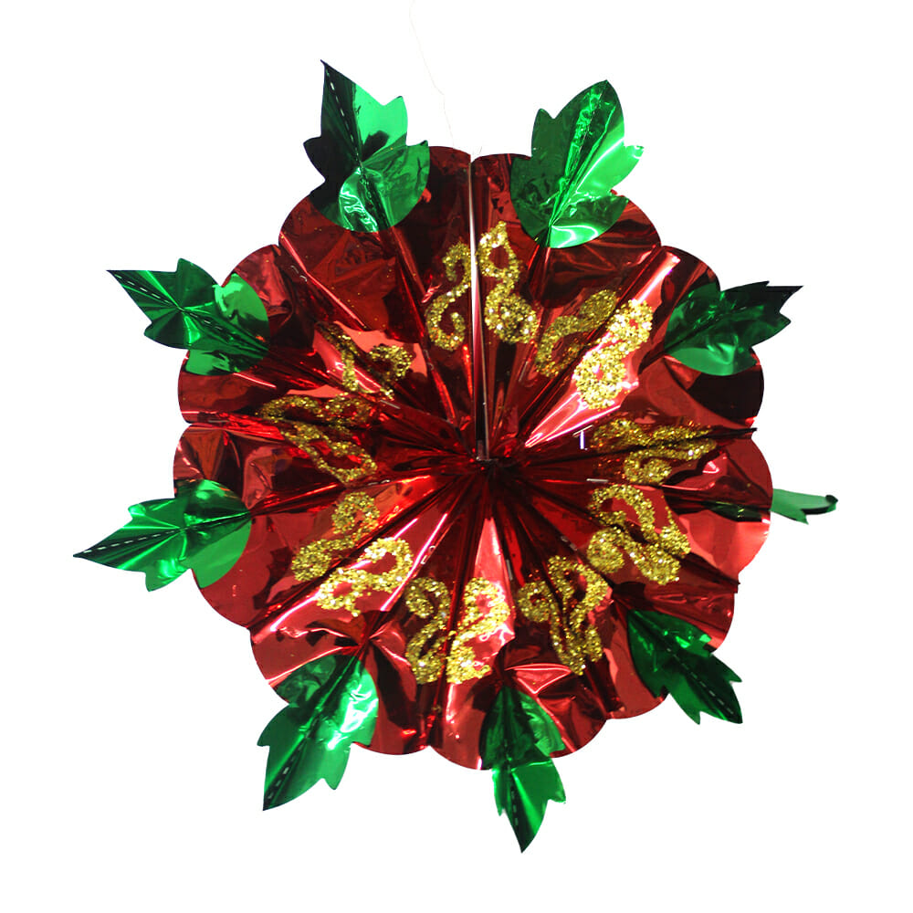 1pza Adorno navideño metálico en forma de flor nochebuena con brillantina  37cm / pascua metálica 2 