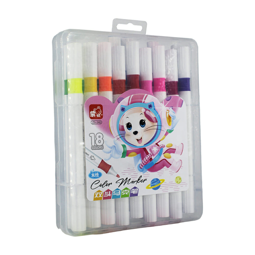 Estuche transparente con 18 marcadores plumones marker doble punta de  colores / 888 18 colors